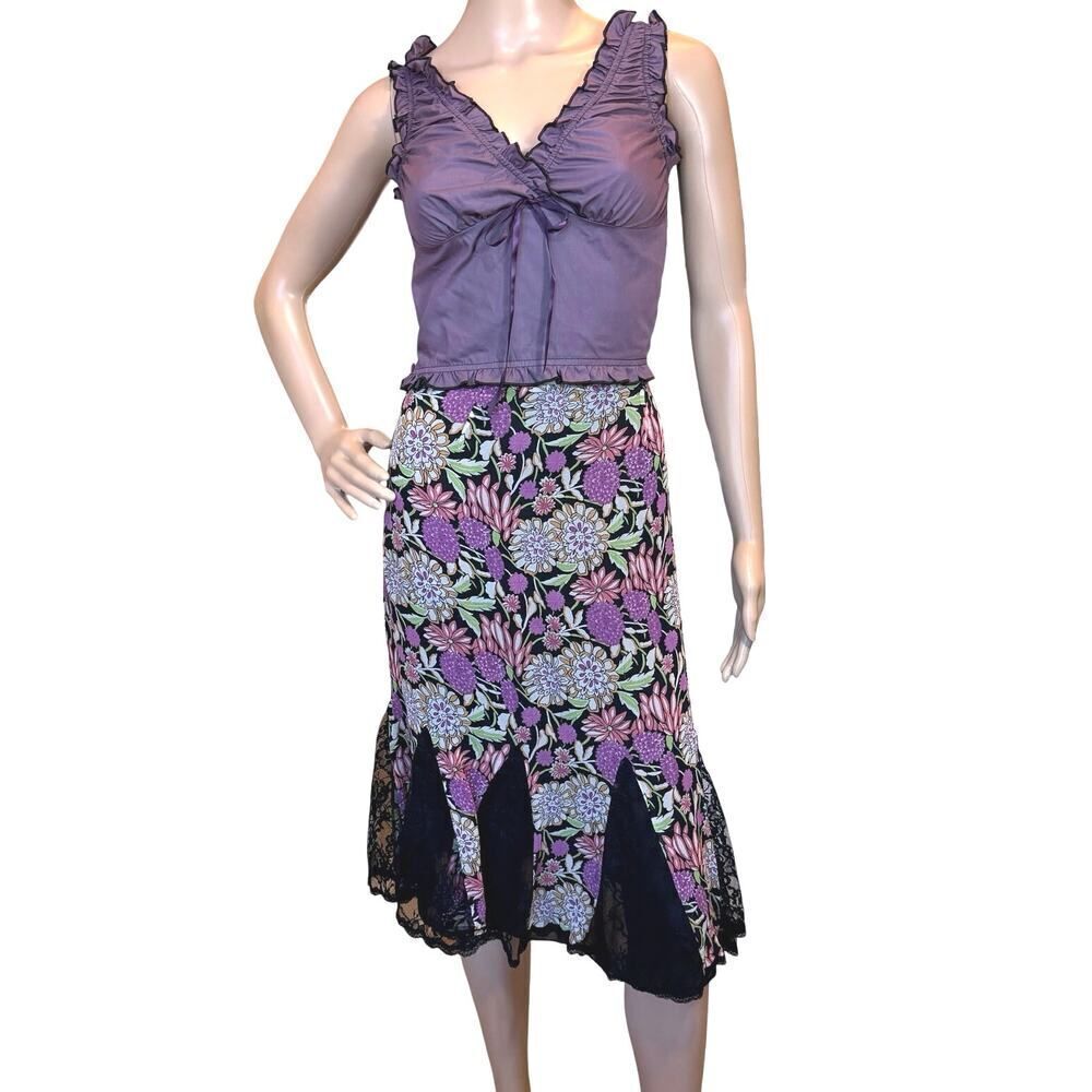 VTG Spenser Jeremy 100% Silk Skirt SZ 6 Floral Lace Fairy Whimsigoth Romantic
